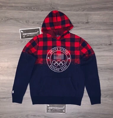 RALPH LAUREN Men’s Red Navy Team USA Olympics Wool Hooded Sweater Hoodie - Image 1 of 4