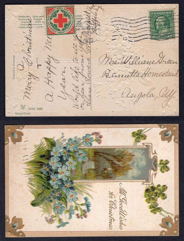 USA Buffalo NY 1910 Red Cross Christmas Seal on Postcard. Cinderella - Image 1 of 3