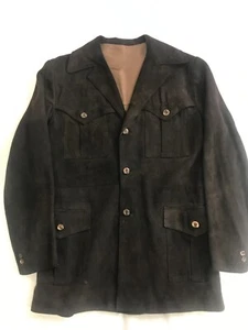 Vintage Brown Leather Mens Suede M Coat HERRERO Y RODERO Madrid Early 70's #3206 - Picture 1 of 13