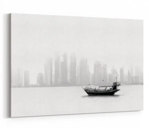 Canvas print Print Framed Wall Art Lonely Boat in Hong Kong Home Decor - Imagen 1 de 2