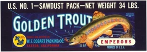 *Original* GOLDEN TROUT Fish Emperor EXETER Grape VINTAGE Label NOT A COPY!! - Picture 1 of 1