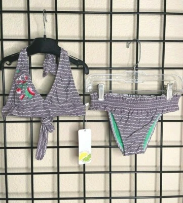 NUEVO NUEVO CON ETIQUETAS Limón y Lima Gris Pizarra/Blanco HERMOSO Traje de Baño Bikini de Alta Gama Talla 8Y Foto 1 de 4