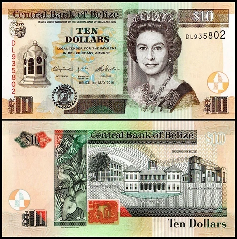 Belize 10 Dollars, 2016, P-68e, UNC Cover