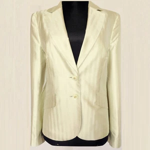 ELEGANCE PARIS Silk Blazer SlimJacket Luxury Herringbone Pattern Gold Metallic L - Picture 1 of 8