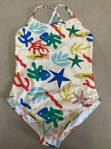 Hanna Andersson 150 Girls 12 Swimsuit Fish Coral Starfish One Piece Nwot - Picture 1 of 5