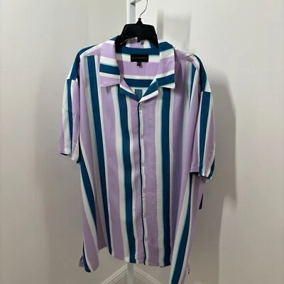 Camisa para hombre No Boundaries manga corta abotonada lavanda verde azulado rayas talla 3XL Foto 1 de 4