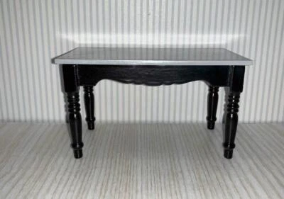 MINIATURE DOLLHOUSE 1:12 SCALE BLACK & GRAY KITCHEN TABLE - T2678 - Image 1 of 3