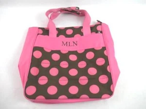 Pottery Barn Teen Pink Brown Polka Dot Tote Bag MLN Embroidered Handbag - Picture 1 of 5