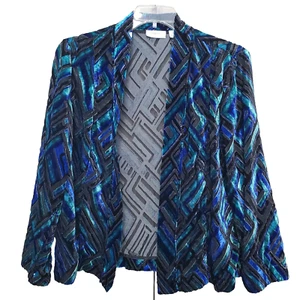 Chico's Velvet & Mesh Multicolor Diagonal Stripe Open Front Jacket Size 2 Large - Picture 1 of 6