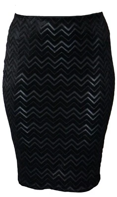 Gorgeous Black Velvet Sheer Chevron Skirt Women's Elastic Waist Plus Size - Image 1 of 2