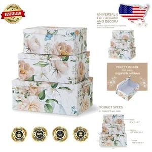 Stunning Floral Designed Nesting Storage Bins - Decorative Keepsake Box Set of 3 - Picture 1 of 10