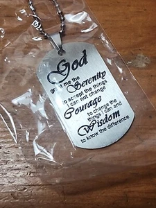 Stainless Steel Serenity Prayer Military Dog Tag Necklace Engraved AA NA 24" JDS - Picture 1 of 2