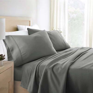 Gray 4 Piece 100% Cotton Flannel Deep Pocket Sheet Set, Cal King - Picture 1 of 7