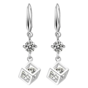 Damen lange Ohrringe hängend 925 Silber Ohrstecker Würfel Modeschmuck Ohrhänger - Bild 1 von 8