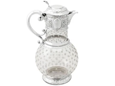 Jarra Claret antigua de vidrio de corte victoriano y plata de ley montada  Foto 1 de 4