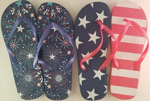 Patriotic Ladies Flip Flops Fireworks Stars & Stripes, Select: Design & Size - Picture 1 of 9