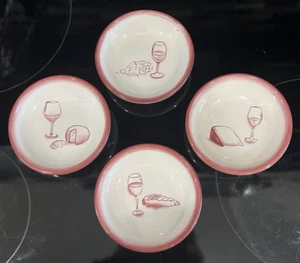 4 Florida Marketplace Hand Painted Ceramic Dipping Bowl Wine & Cheese Motif 4" - Picture 1 of 8
