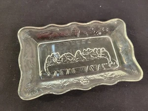 Tiara de vidrio Indiana de colección La última cena plato de baratija vidrio transparente en relieve 6" - Imagen 1 de 8