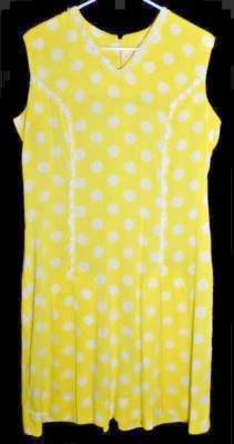 Vintage Handmade Handsewn Sleeveless Yellow Polka Dot Dress Daisy Spring Large - Image 1 of 4