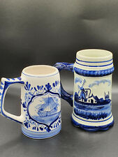 2X Handgemalt Alt Holland BierKrug  Kanne Vase Mug Keramik Delfts Vintage