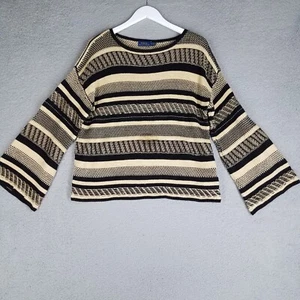 Polo Ralph Lauren Knit Sweater Women's Medium Linen Blend Pullover Striped - Picture 1 of 12