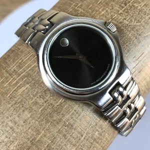 Movado Ladies 84.A1.827.2 Olympian Silver Tone Black Dial Quartz Watch 6 1/2" - Picture 1 of 12