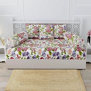 Floral Print Cotton Fabric Diwan Set Bed Cover Bohemian Cushion Sofa cover Set - Picture 1 of 8