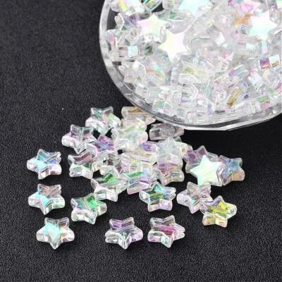 Star Shape Beads Clear AB Lustre Iridescent Shiny Rainbow Shimmer 10mm - Image 1 of 3
