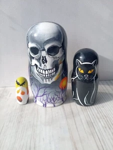 Halloween toy for kids Horror Gifts Hand painted Wooden Dolls Set of 3 - Picture 1 of 12