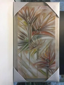 QUADRO MODERNO CON CORNICE TORTORA E TELA CON FIORI COLORATI E GLITTER 80x46 cm - Imagen 1 de 3