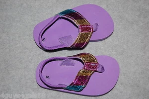 Toddler Girls Flip Flops RAINBOW GLITTER STRAP Purple S 5-6 Elastic Ankle Strap - Picture 1 of 1