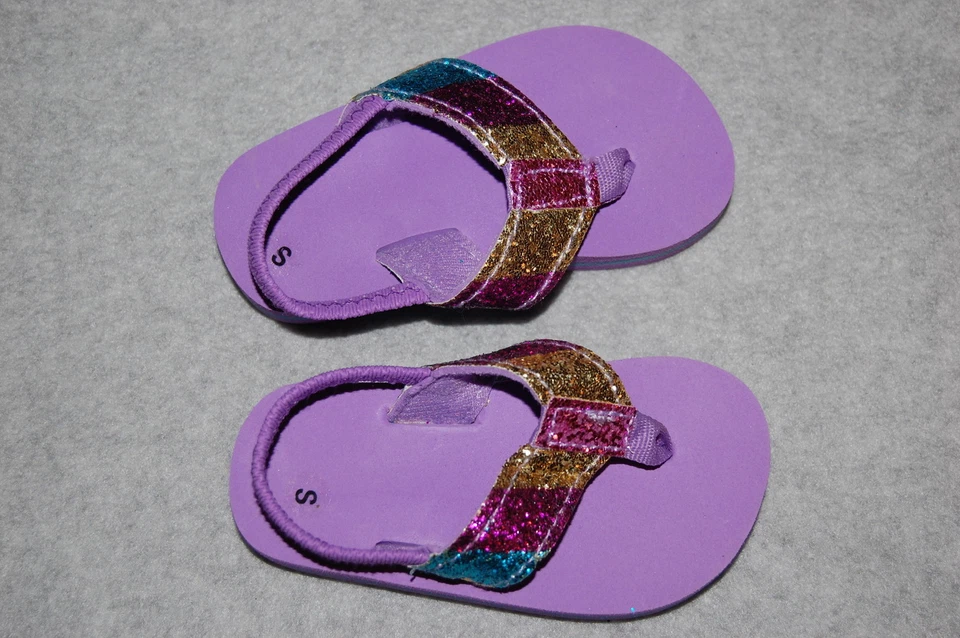 Toddler Girls Flip Flops RAINBOW GLITTER STRAP Purple S 5-6 Elastic Ankle Strap - Image 1 of 1