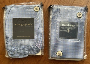 2 Vintage Ralph Lauren Wendy Gingham blau weiß europäisches Kissen Schein Rüschen Euro - Bild 1 von 9