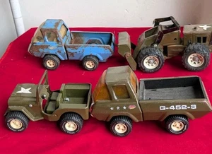 4 Vintage 1970s Tonka Army Jeep Truck Tractor Pressed Steel Body Well Loved  - Picture 1 of 8