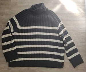 Oversize Strick- Pullover von H&M, Gr. M (42-44-46-48) grau-beige Streifen !!! - Bild 1 von 2