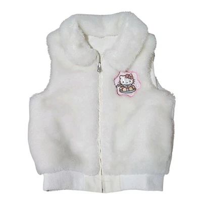 Sanrio Hello Kitty Reversible Vest Kids Large Womens XS Cream Ivory Faux Fur - Image 1 of 4