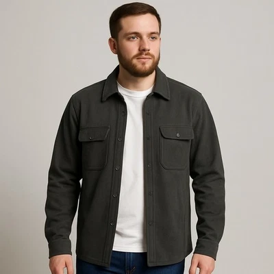 FRYE Faux Suede Shirt Jacket Mens XL Black Long Sleeve Button Up Pockets NWT - Image 1 of 4