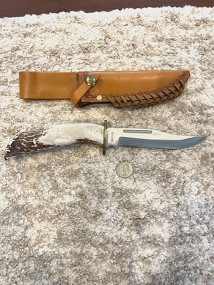 Cuchillo Ciervo Plata 12' Largo con Funda - Cuchillo de Caza (Nuevo) Excelente Estado Foto 1 de 4