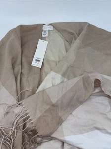 NWT Adrienne Vittadini Plaid Shawl Cardigan Blush Fringe Details - Picture 1 of 6