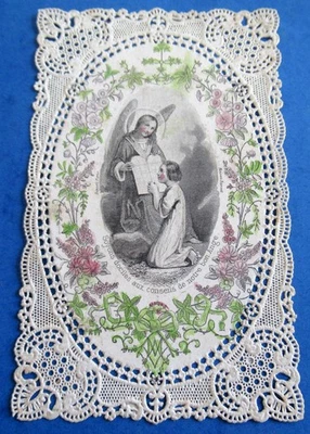 SUPERBE ANCIEN CANIVET IMAGE PIEUSE 19 EME DENTELLE COULEUR ED MAISON BASSET - Photo 1/3