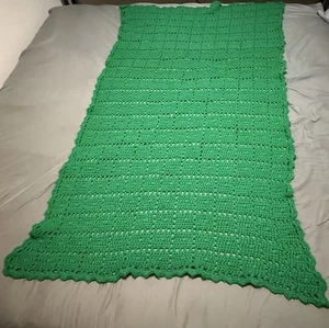 Handmade Green Colored Afghan Throw Blanket, 64” X 38” - Picture 1 of 4