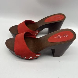 Jessica Simpson Sandal Womens 8.5 Red Karema Studded Mules Platform Heel Y2K 90s - Picture 1 of 12