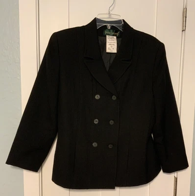 Harve Benard Womens Black Double Breasted Wool Blazer Jacket Pea Coat Size 12 - Image 1 of 4