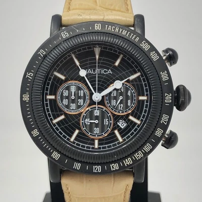 Nautica PVD Mens Chronograph Watch A23500 100m Screw Down Crown NEW BATTERY RUNS - Image 1 of 4