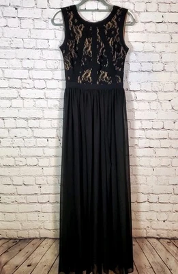 Elegante Vestido Largo Negro de Encaje Rampage Junior Talla 3 Llegada a Casa Baile de graduación Evento Foto 1 de 4