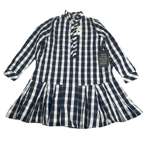 Tuckernuck Tate Drop Waist Kleid marineblau Gingham Karo Leinenmischung Damen Large neu mit Etikett - Bild 1 von 14