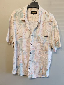 Wrangler Medium Beach Graphic 90s Party Button Up Shirt Boho Retro Hawaii - Bild 1 von 8
