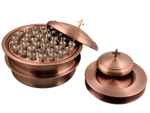 2 Communion Tray & 2 Bread Plate with A Lid & 80 Cups - Stainless Steel Copper - Photo 1 sur 17