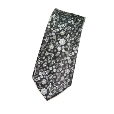 Corbata delgada Express negra seda con plata floral toda seda para hombre 58 X 2,75" como nueva Foto 1 de 2