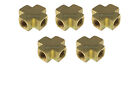 5 PACK BRASS PIPE CROSS 4 WAY FITTING 1/4" FEMALE NPT FNPT AIR FUEL WOG